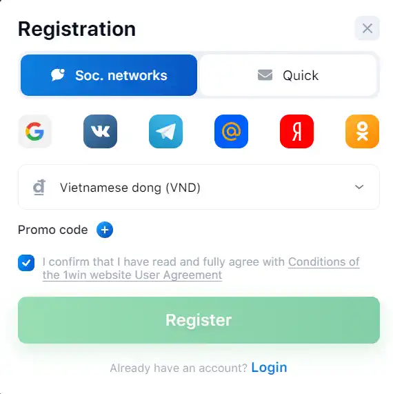 1win online registration