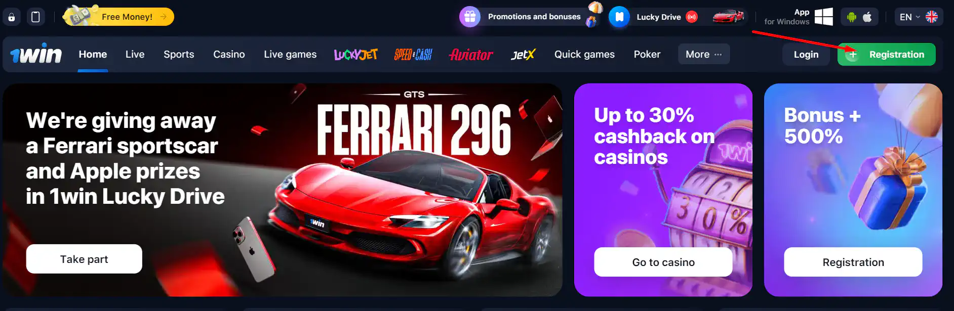 1win casino register