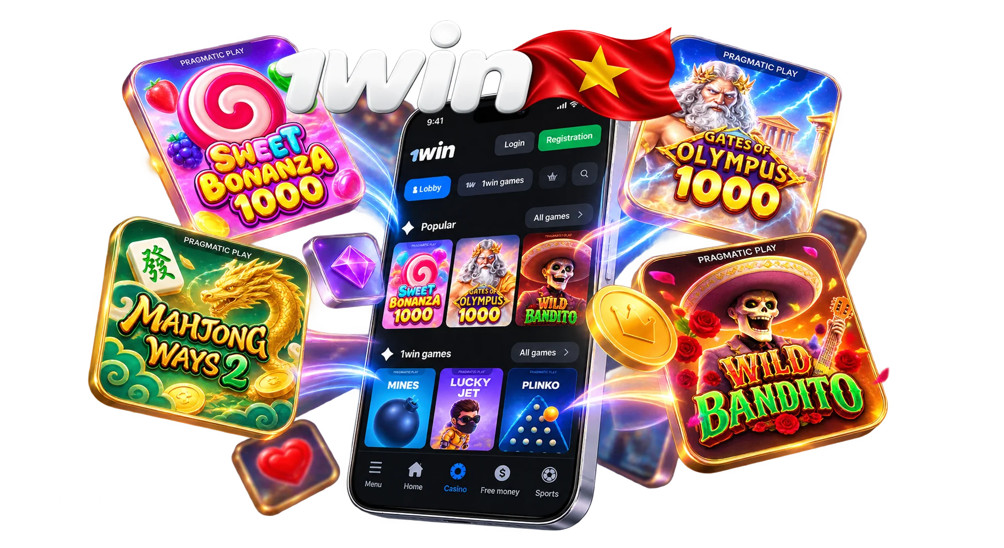 1win Vietnam casino mobile app interface for Android APK and iOS PWA with full desktop gaming experience